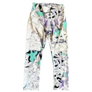 Apana Abstract Watercolor Print Leggings Purple Blue White Cropped XS